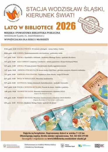 LATO W BIBLIOTECE 2026. PROJEKT "STACJA WODZISŁAW ŚLĄSKI, KIERUNEK ŚWIAT"