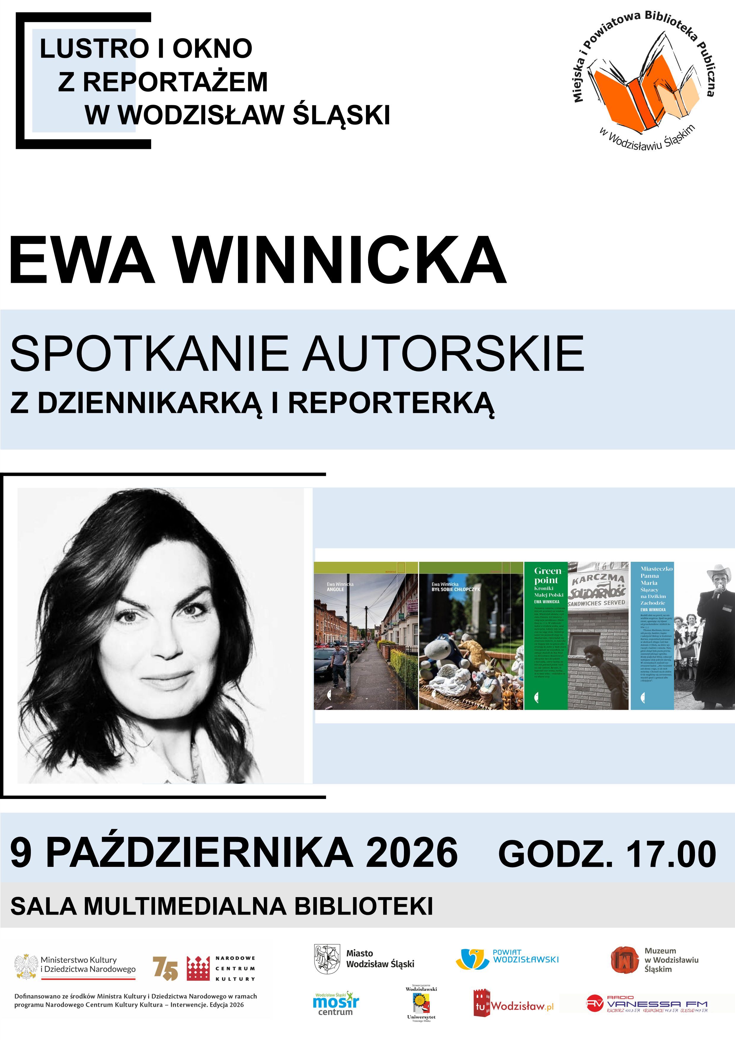 EWA WINNICKA. SPOTKANIE AUTORSKIE. PROJEKT "LUSTRO I OKNO Z REPORTAŻEM W WODZISŁAW ŚLĄSKI" - 9 października 2026, godz. 17.00
