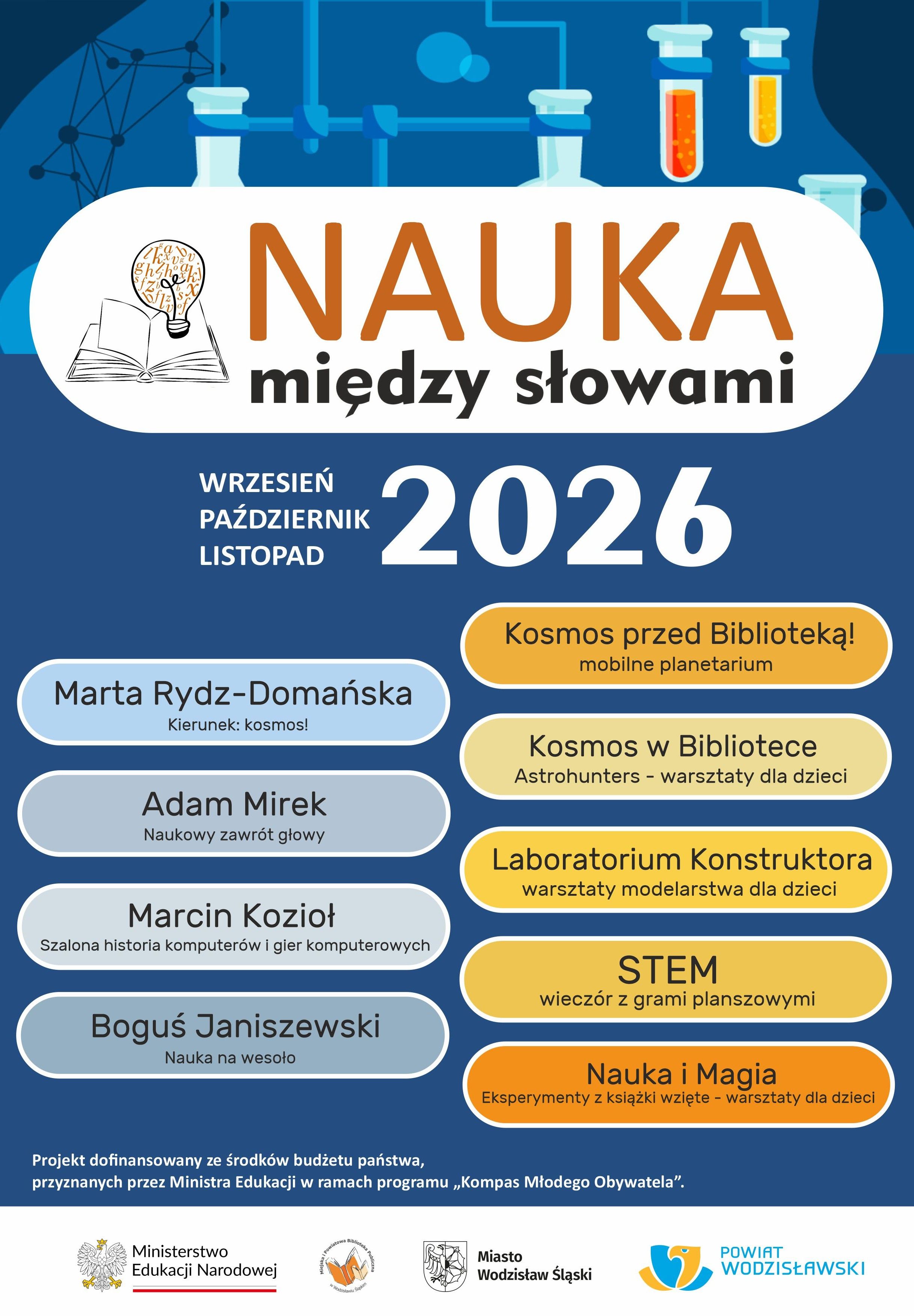 Projekt "Nauka między słowami" - plakat gł&oacute;wny zawierający spis wydarzeń